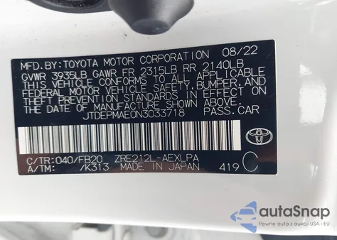 2022 Toyota Corolla Le from USA, damaged, VIN JTDEPMAE0N3033718